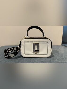 Karl Lagerfeld Paris White Leather Simone Crossbody Top Handle Camera Bag